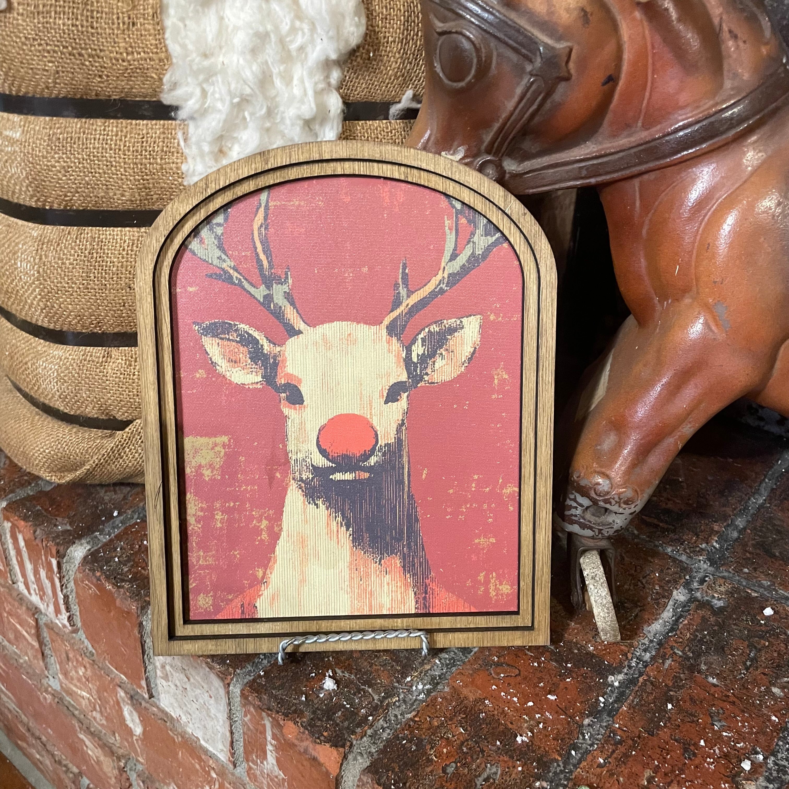 Roudolph with Red Background in Arched Frame