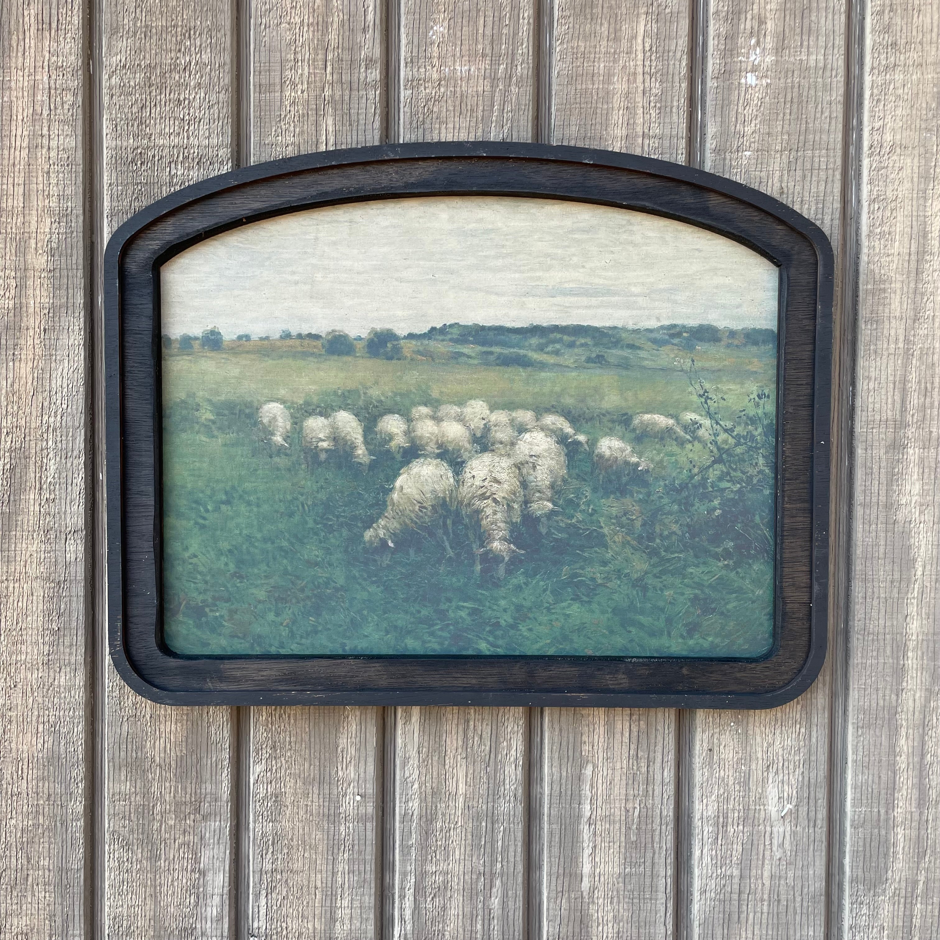 Sheep in Meadow Wide Arched Frame