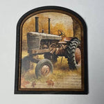 Antique Tractor with Leaves Turning Print Small Arch Frame