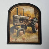 Antique Tractor with Leaves Turning Print Small Arch Frame