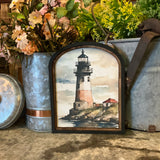 Red Lighthouse Canvas Print in Arched Frame