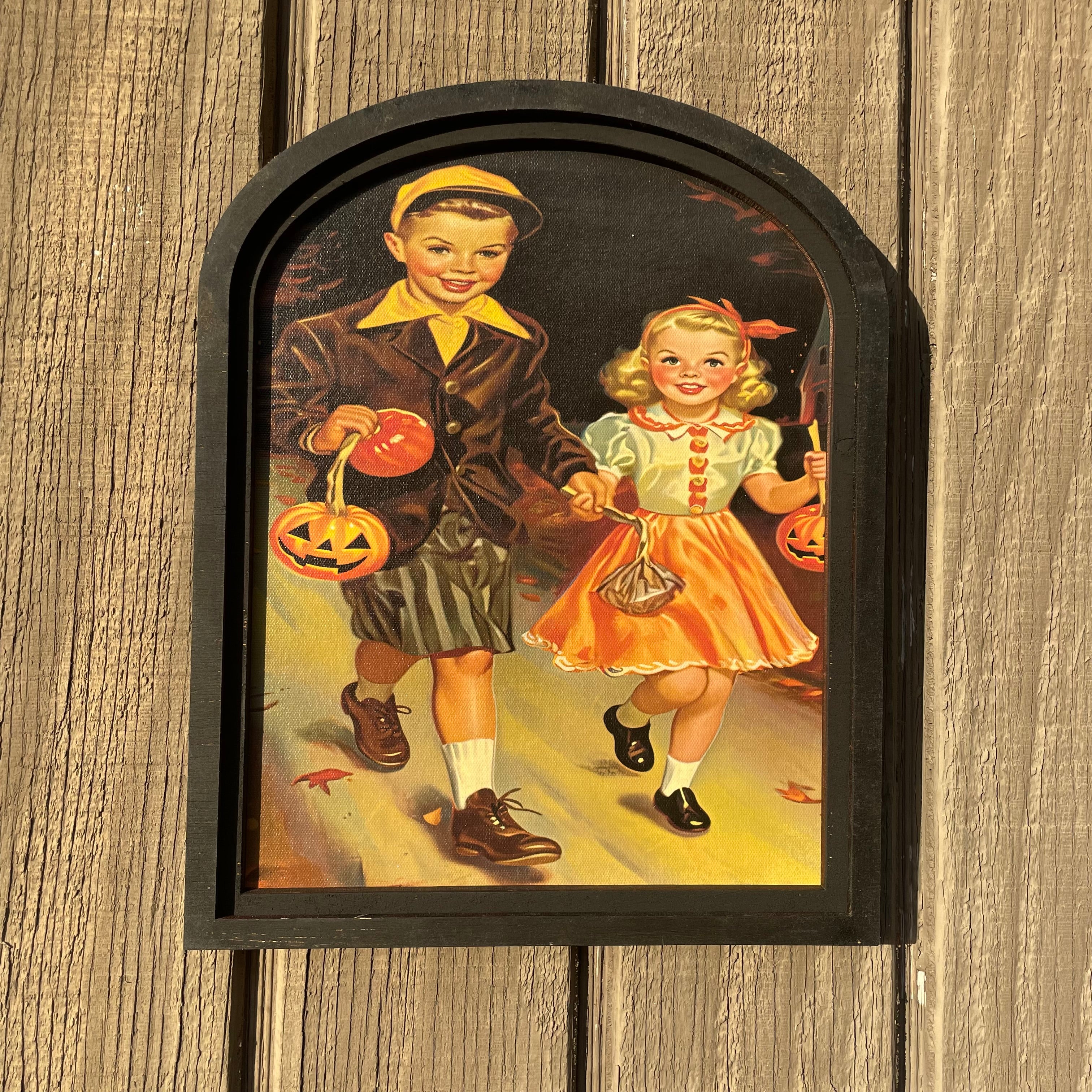 Trick or Treat Boy and Girl canvas print in small arch