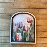 Meadow of Blooming tulips in Arched Frame