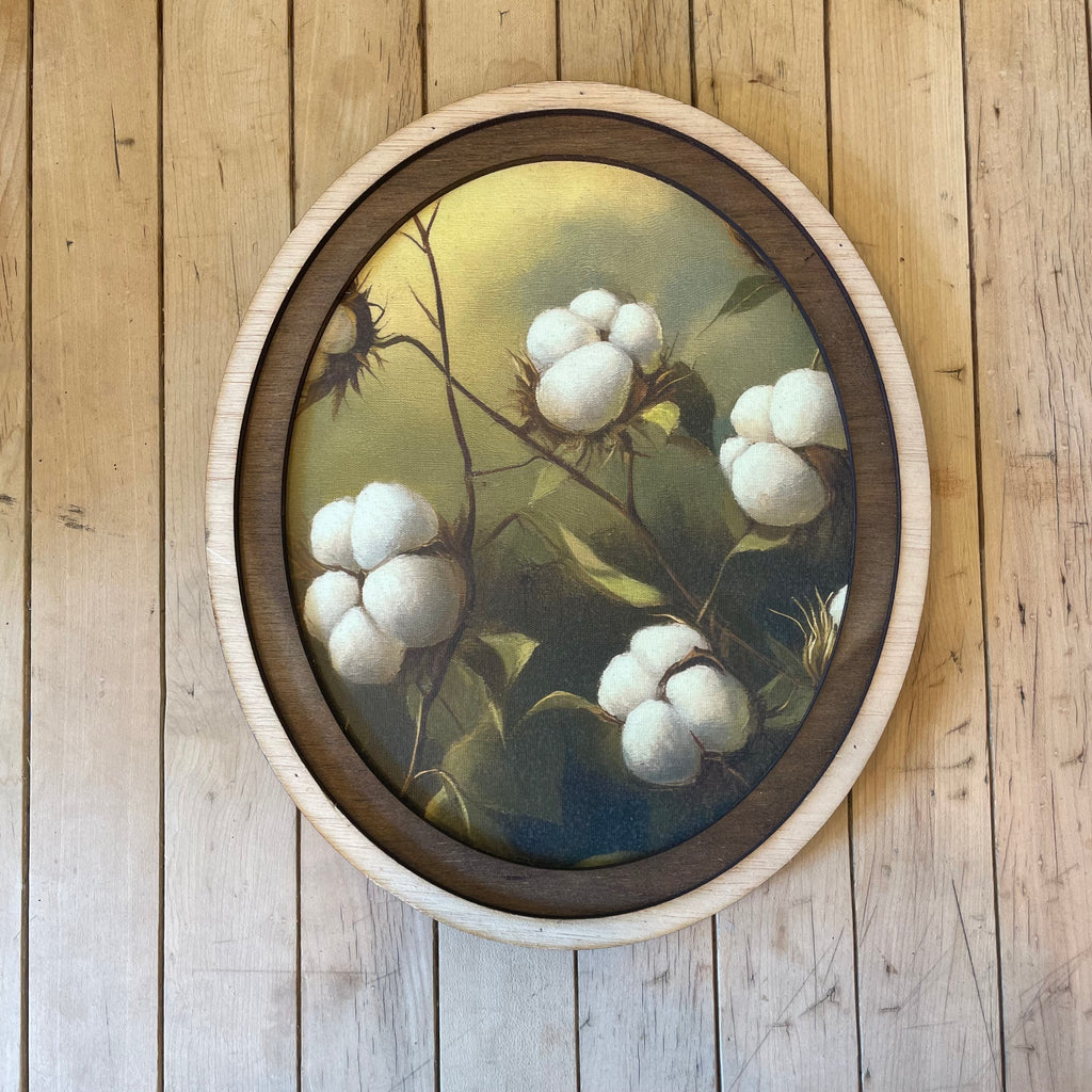 Cotton Canvas Print framed in Oval Frame