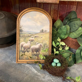 Pastoral Spring Lambs Canvas Print Framed in Medium Arch