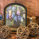 Blue, Pink, and White Hydrangeas in a Basket Frame