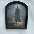 Witch in moonlit forest Canvas Print in Small Arched Frame