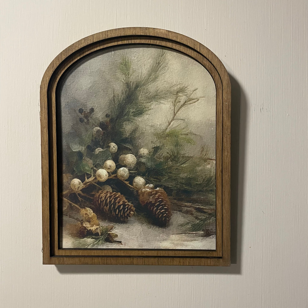 Pine and Berries Canvas in Arched Frame