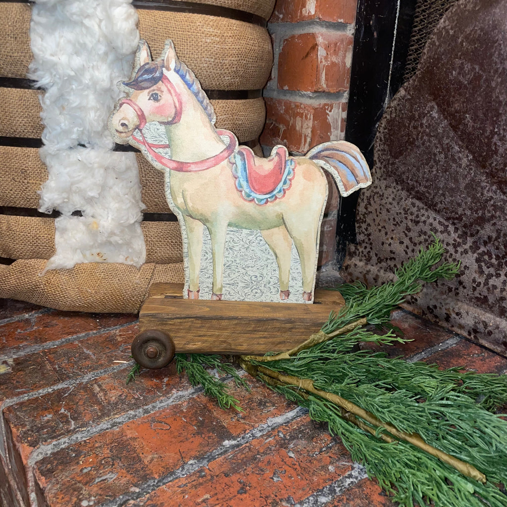 Vintage Syled Pull Christmas Toy Horse 