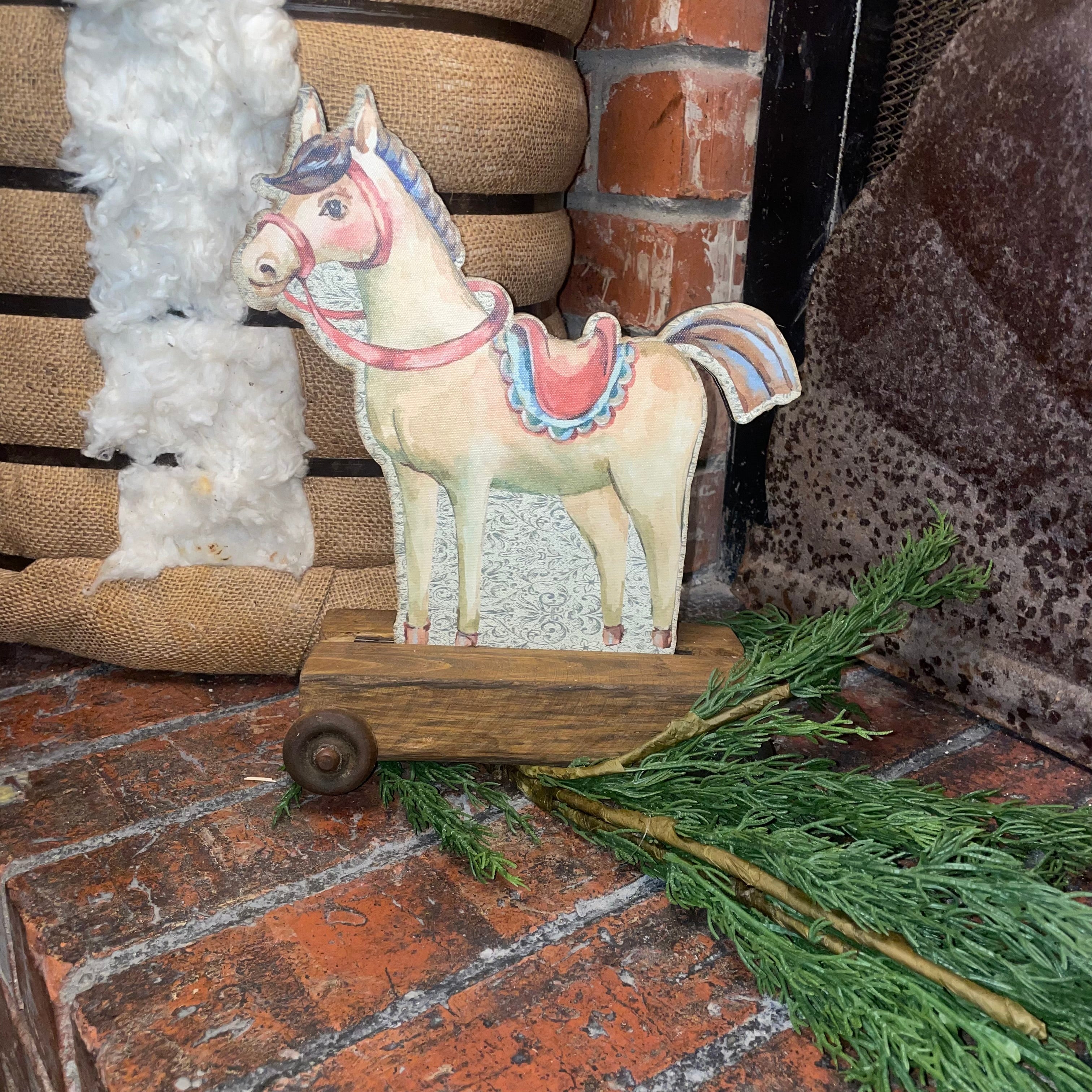 Vintage Syled Pull Christmas Toy Horse 