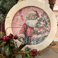 Round Pink Santa Framed Canvas