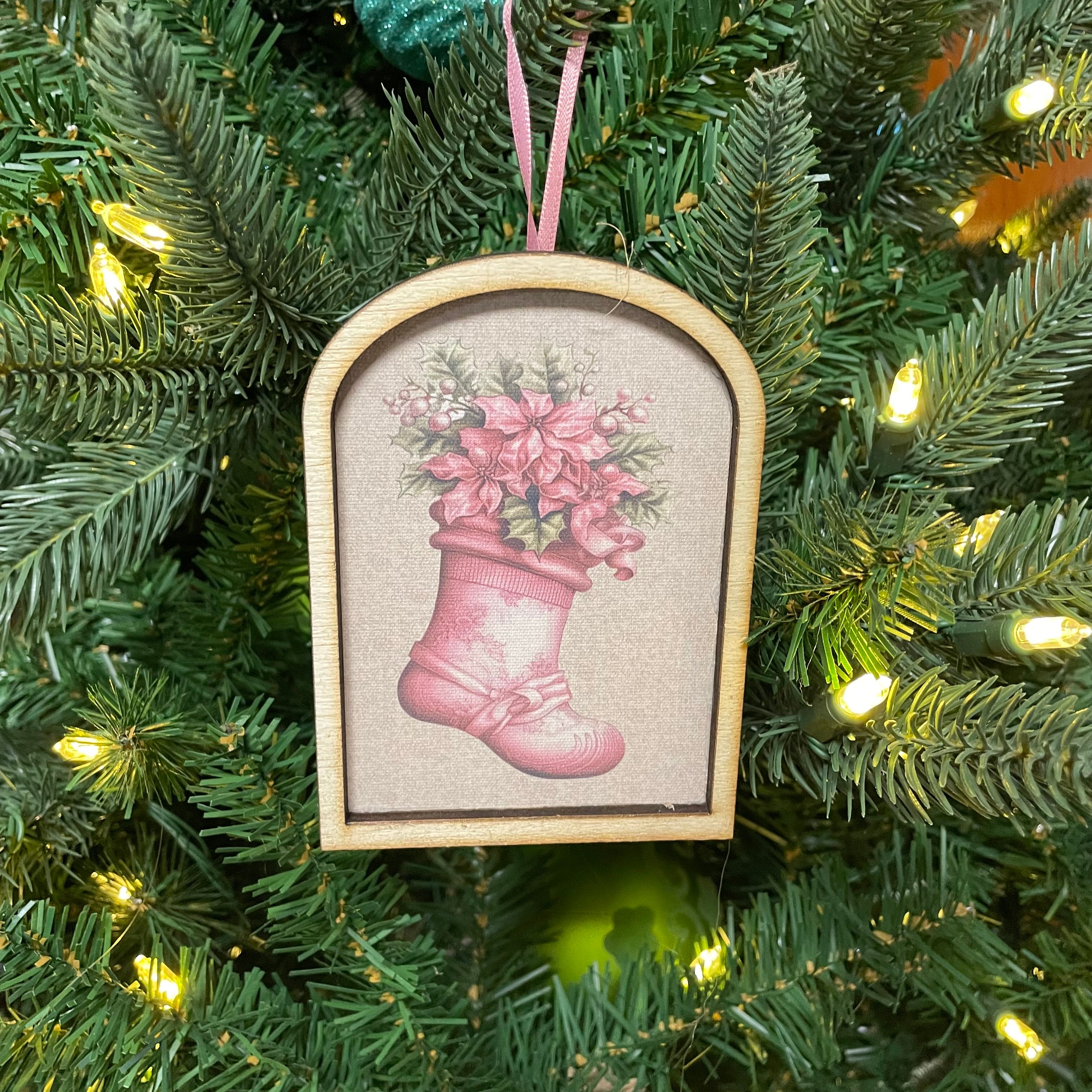 Pink Stocking Arched Ornament