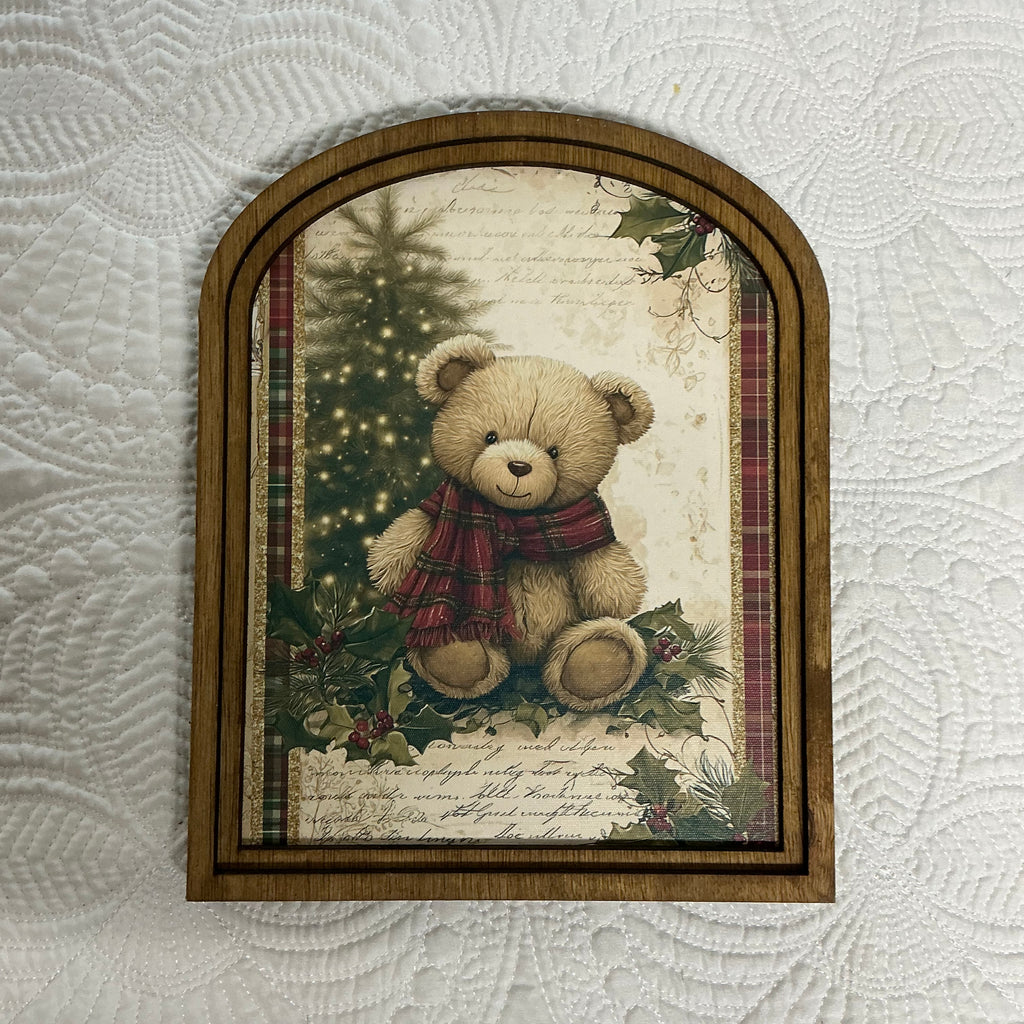 Teddy Bear and Christmas Tree Framed in Arch Frame