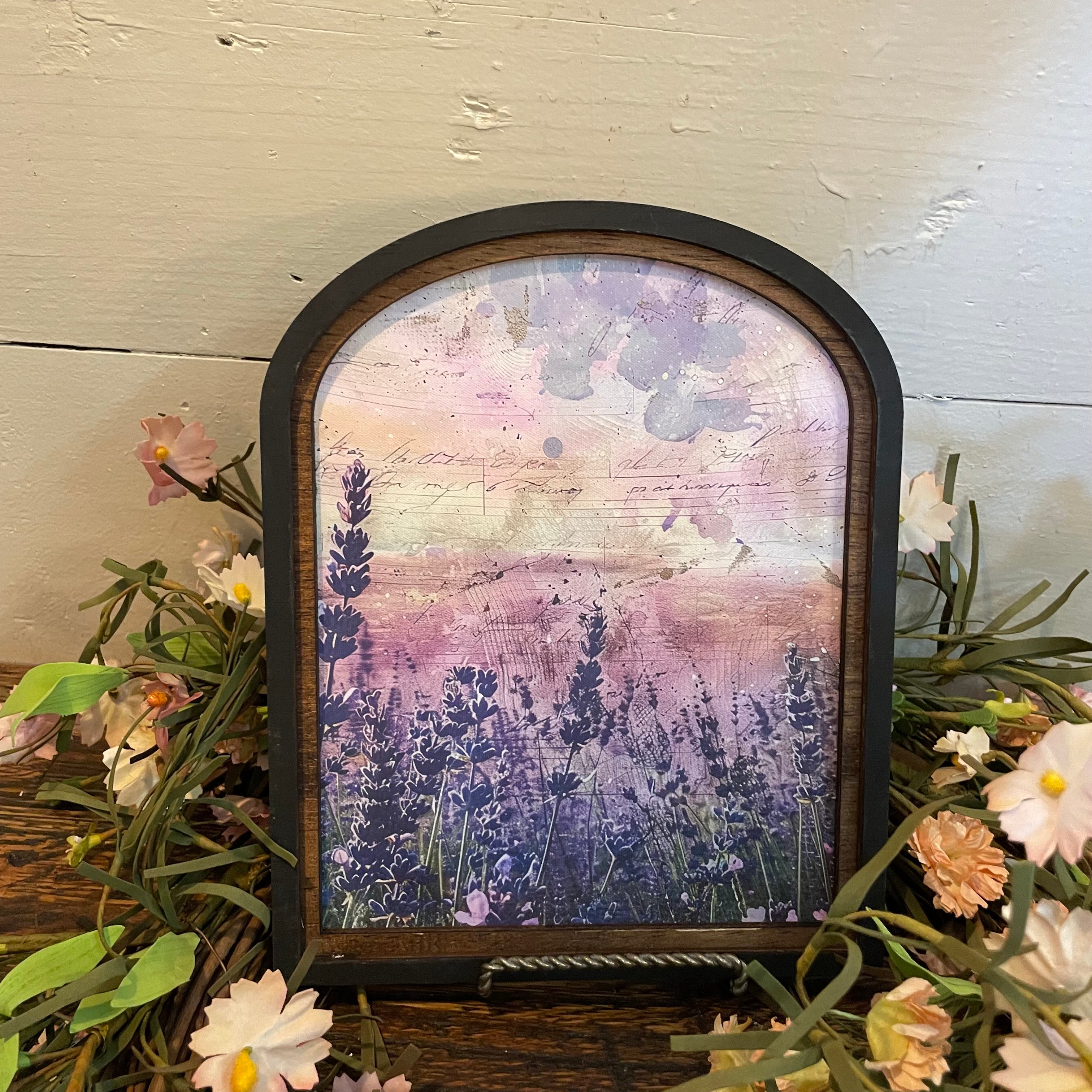 Lavender Field with Purple Sky Print in Arch Frame