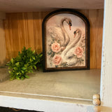 Swans with Pink Roses Small Arch Frame