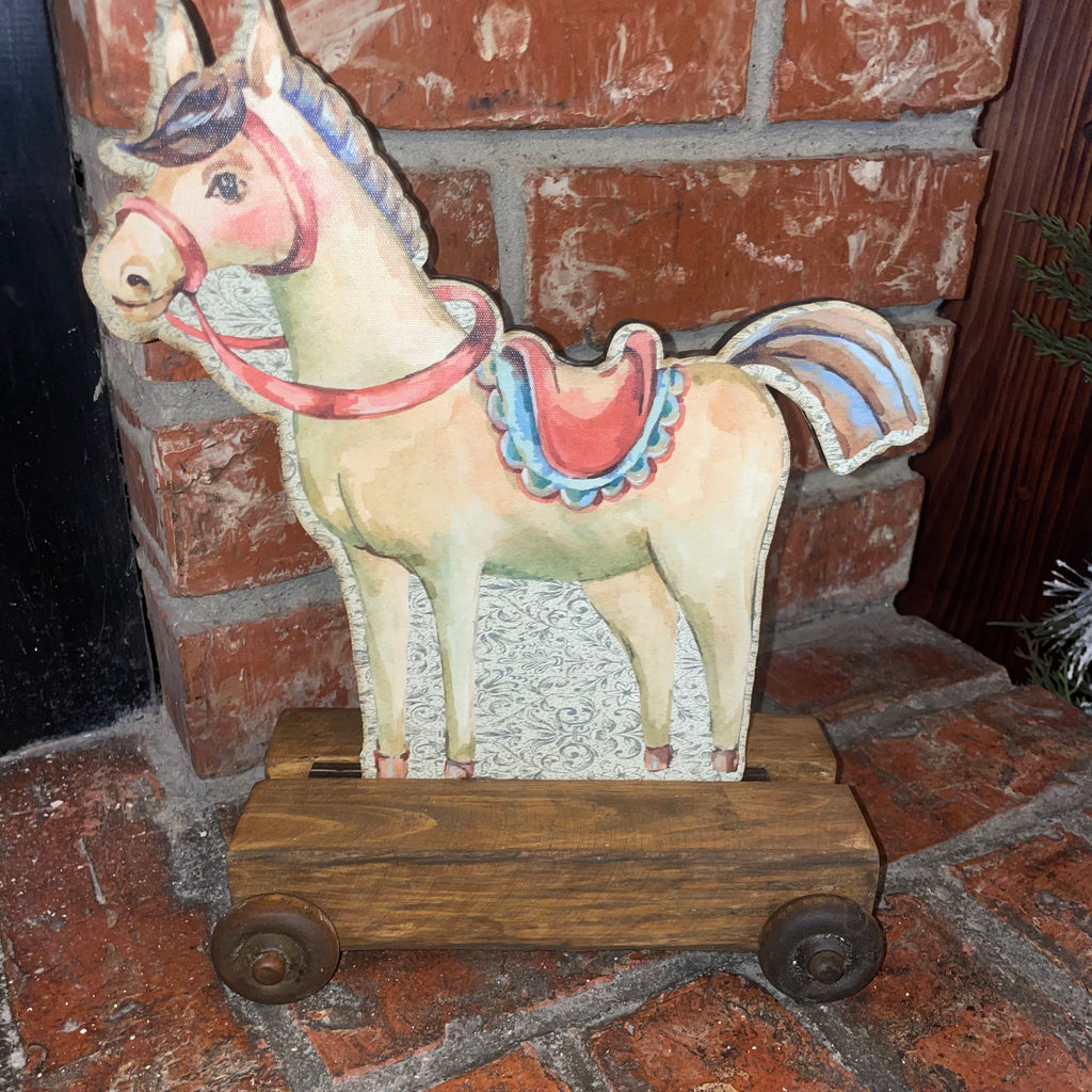 Vintage Syled Pull Christmas Toy Horse 