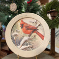 Round Snowy Cardinal Framed Canvas