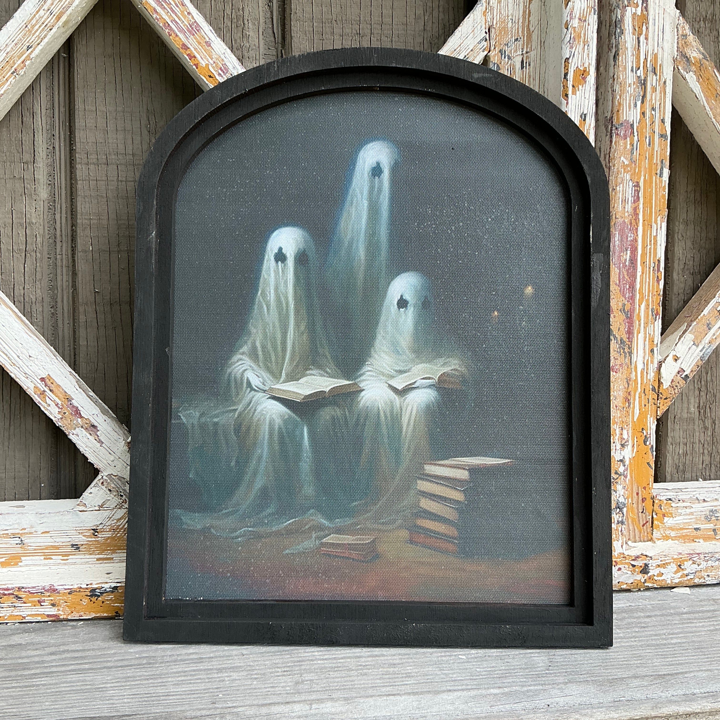 Ghost Reading Canvas Print in Sm Arch Frame 