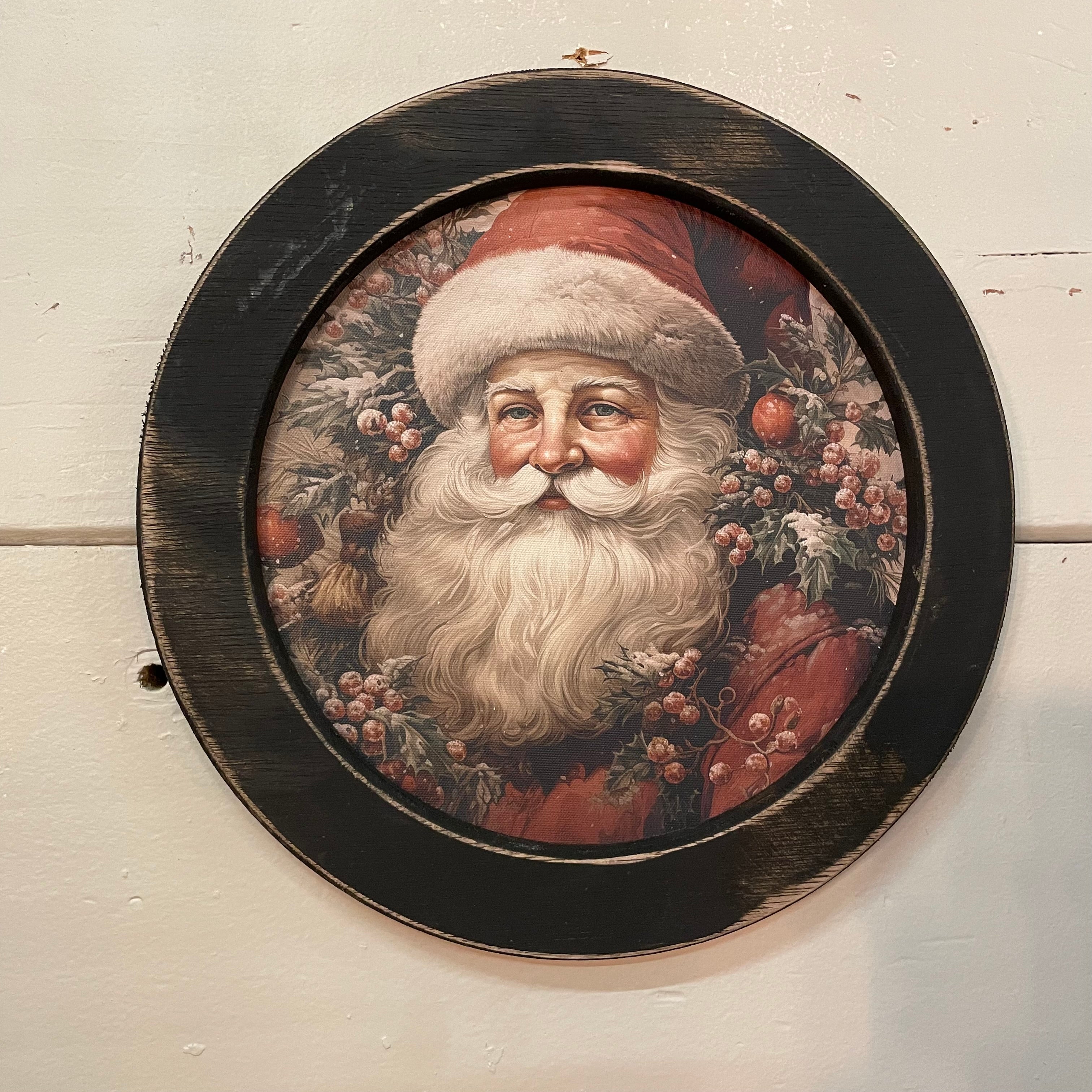 Round Holly Jolly Santa Framed Canvas