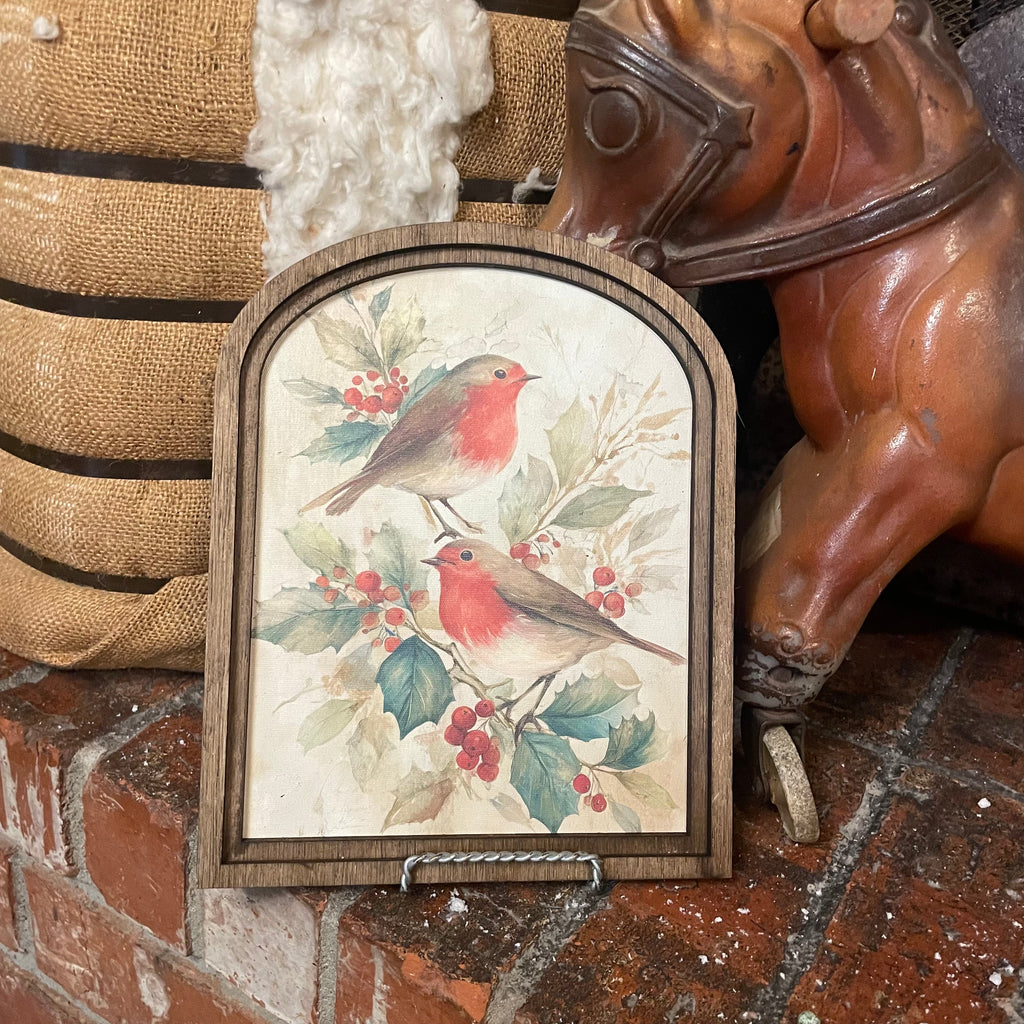 Birds on Holly Framed Small Arch