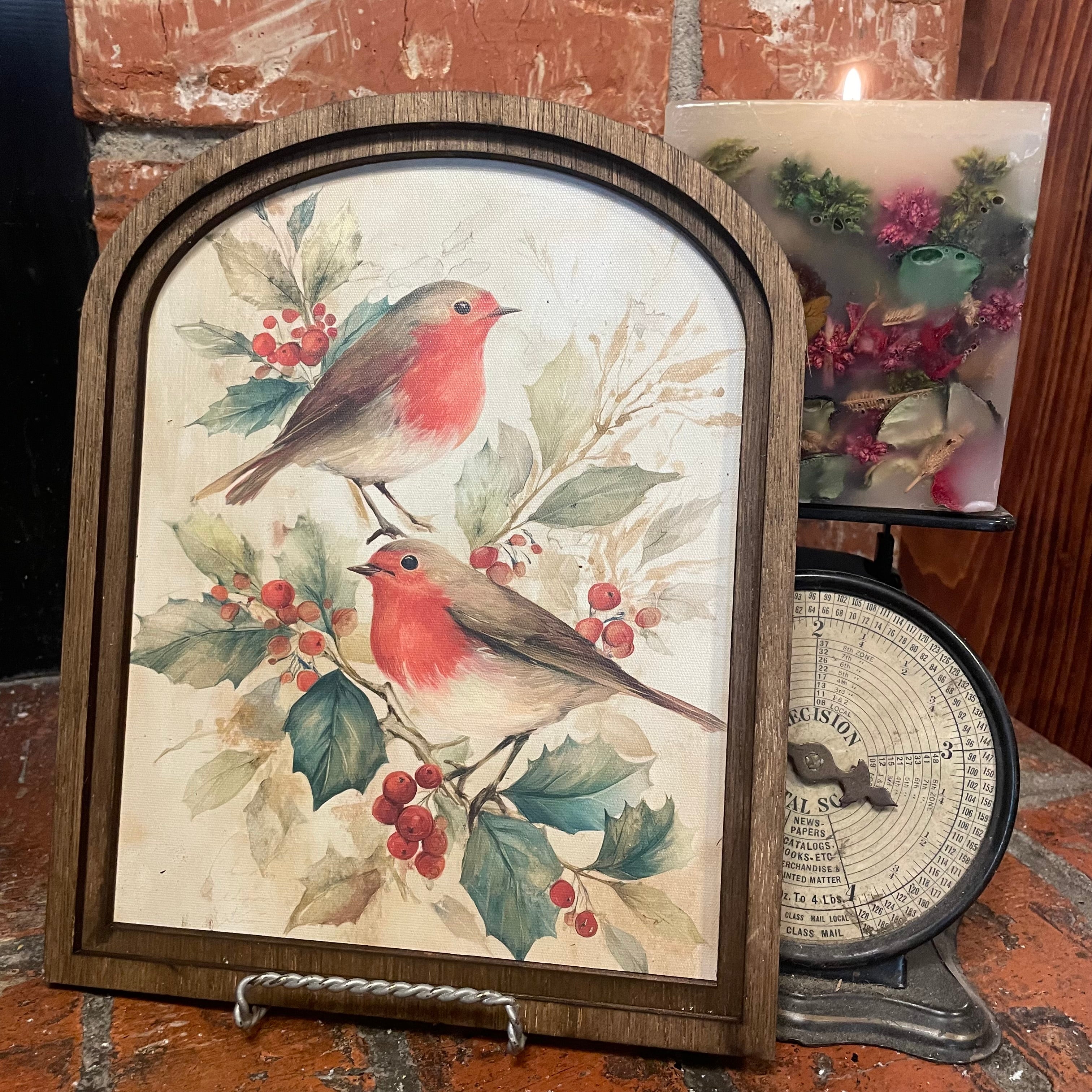 Birds on Holly Framed Small Arch