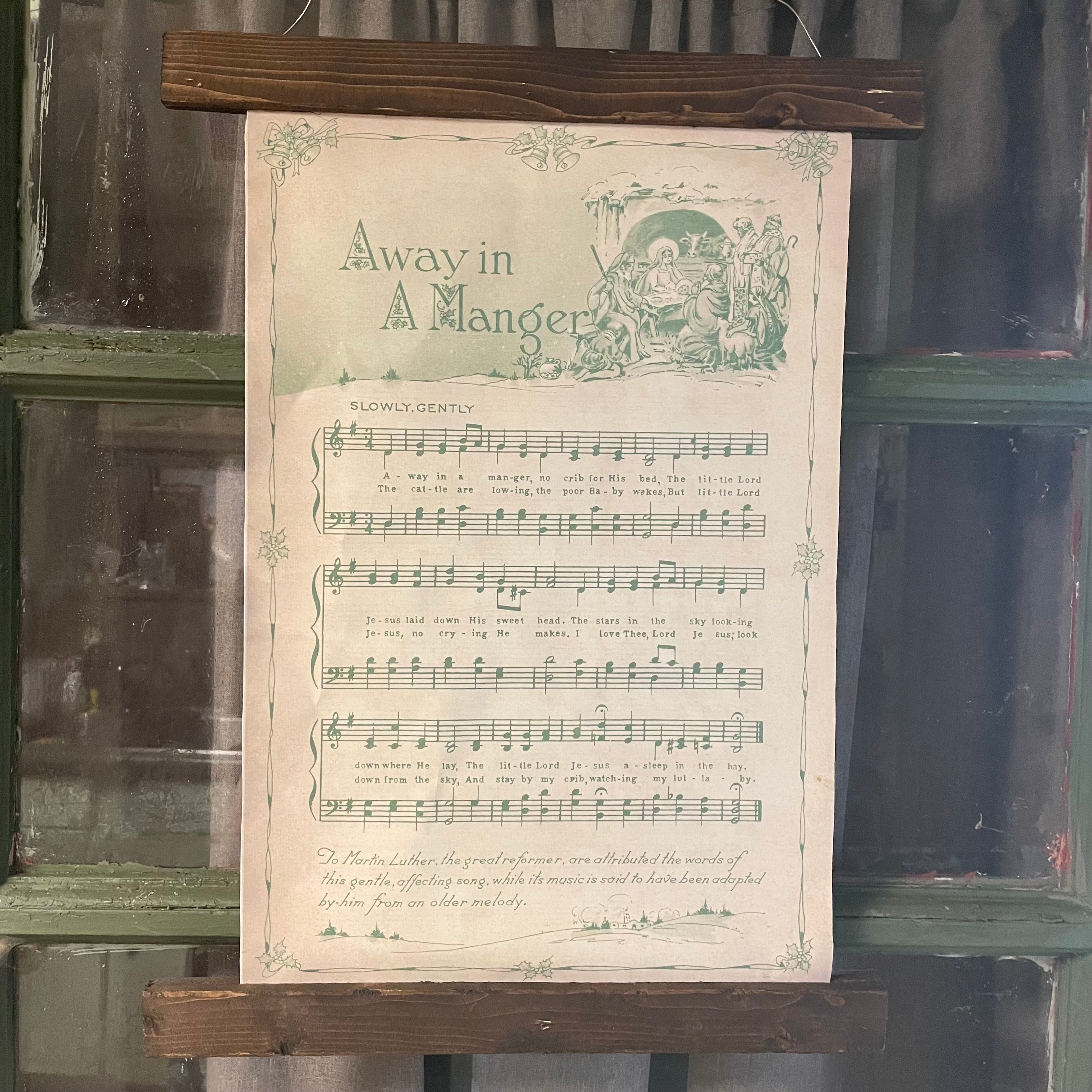 Vintage Away in the Manger Hanging Canvas