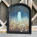 Ghost in field of daisies Canvas Print in Small Arch Frame