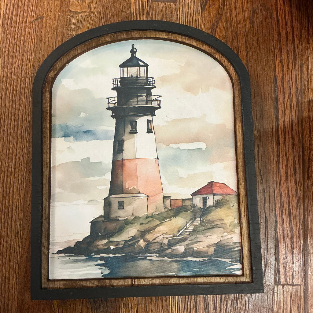 Red Lighthouse Canvas Print in Arched Frame