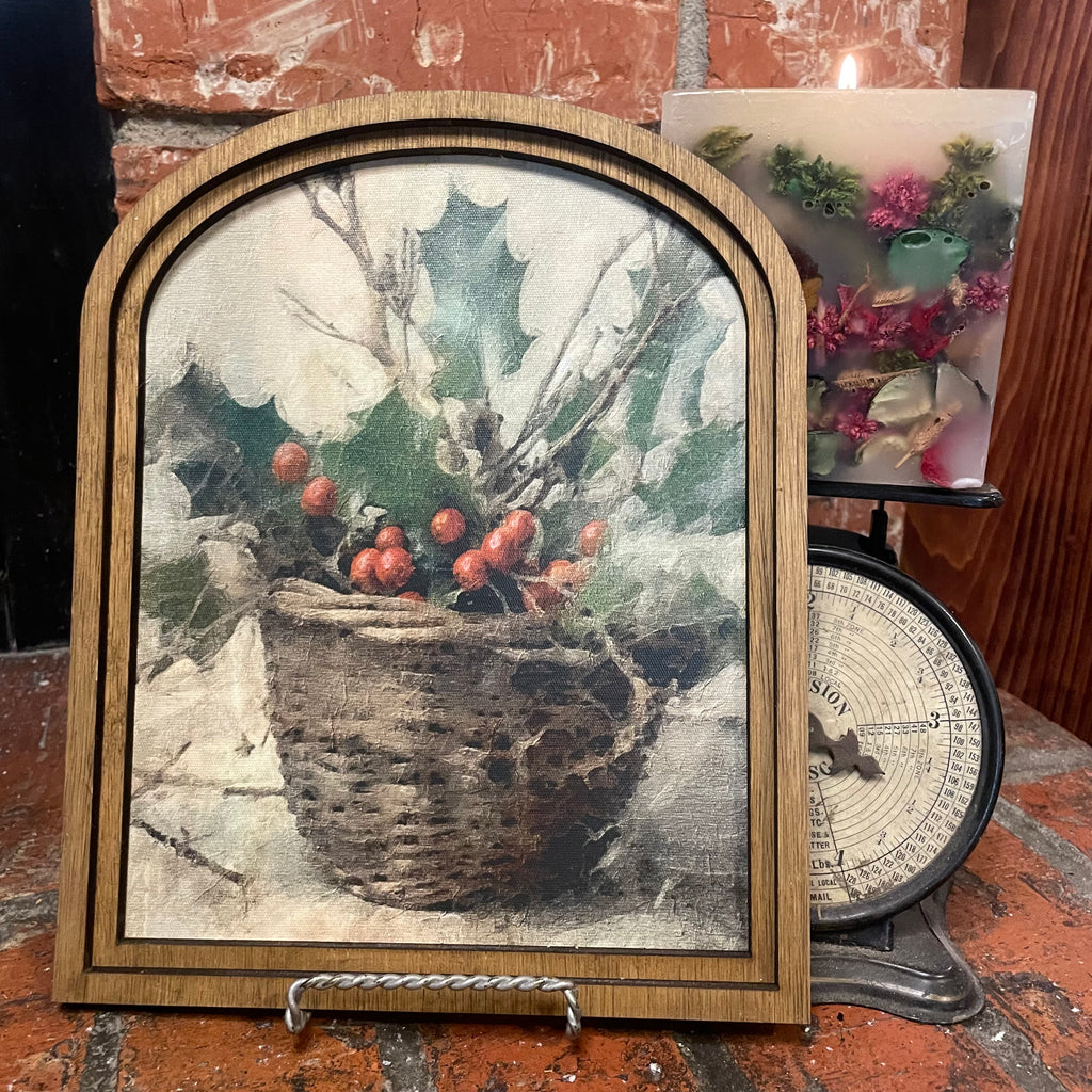 Holly in Basket Canvas Framed in Arched Frame