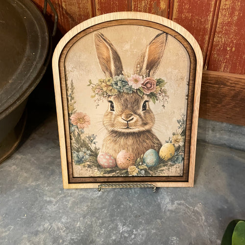 Bunny and Eggs Canvas Print in Small Arch Frame