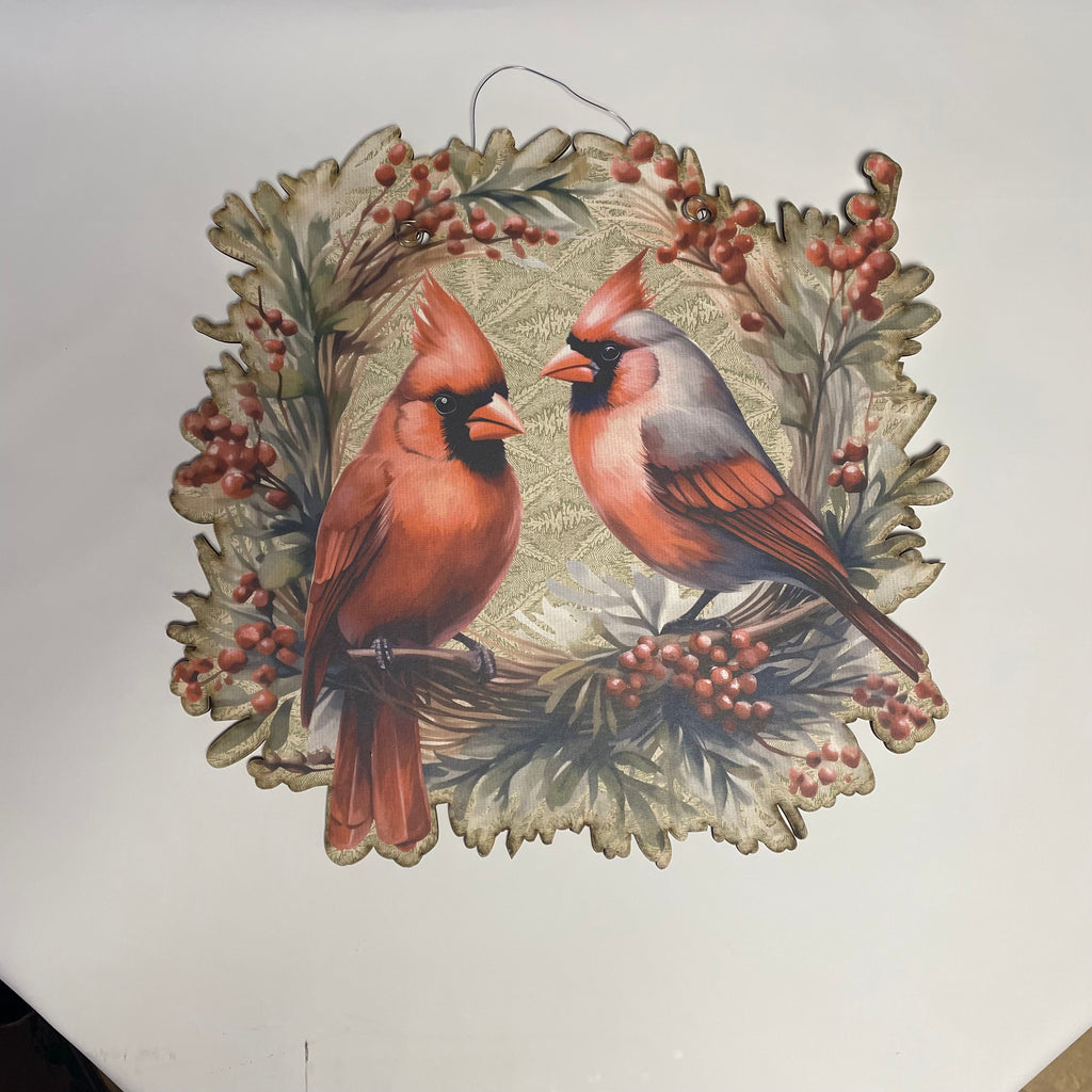 Two Cardinal's in Wreath Door Hanger