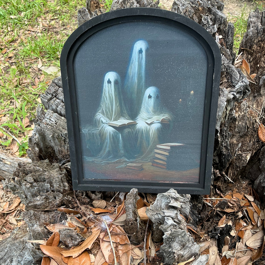 Ghost Reading Canvas Print in Sm Arch Frame 