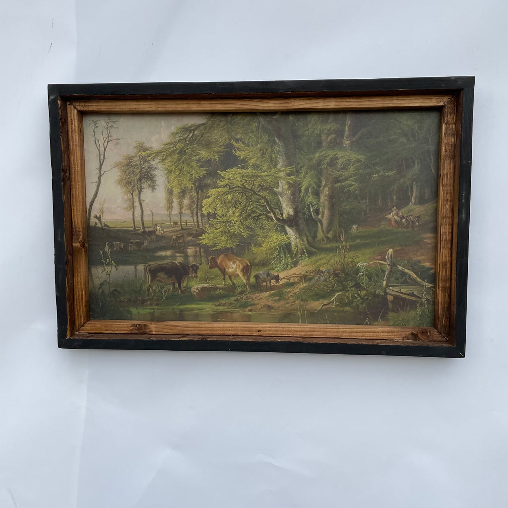 Cows in Meadow Pastoral Framed Canvas Print
