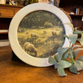 Round Pastoral Lambs Canvas Print in 10" Frame