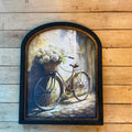 Vintage bicycle with Basket of hydrangea in Arched Frame