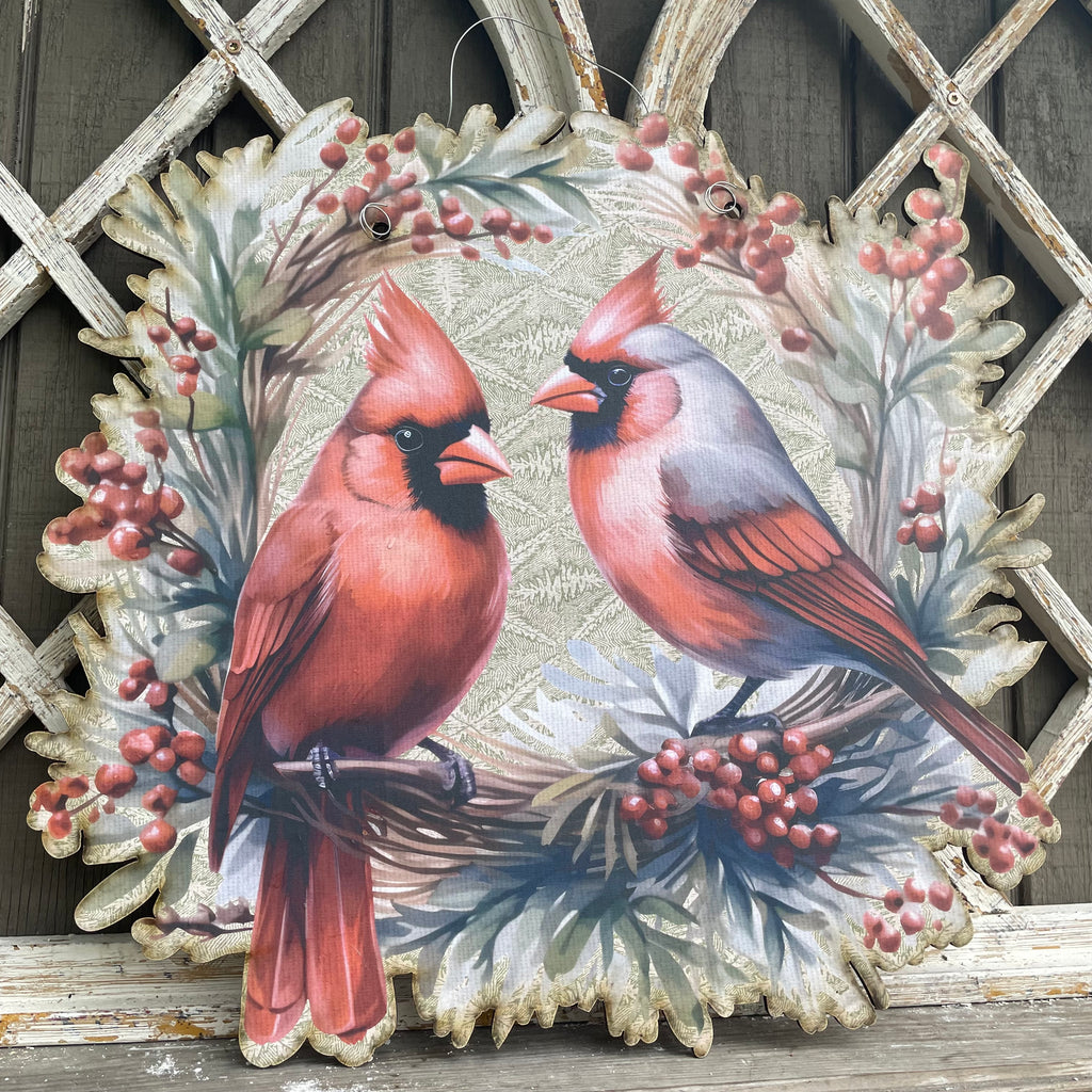 Two Cardinal's in Wreath Door Hanger