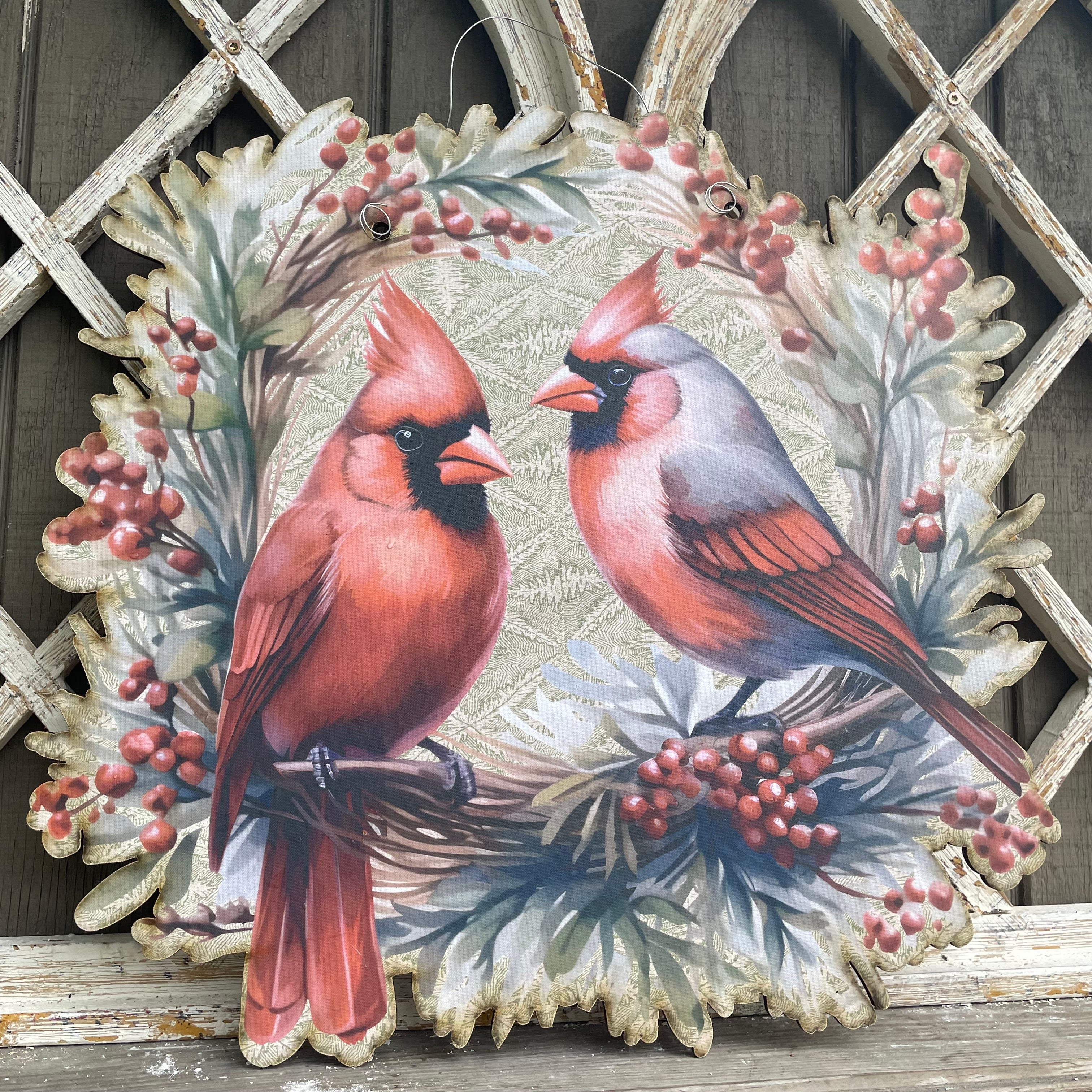 Two Cardinal's in Wreath Door Hanger
