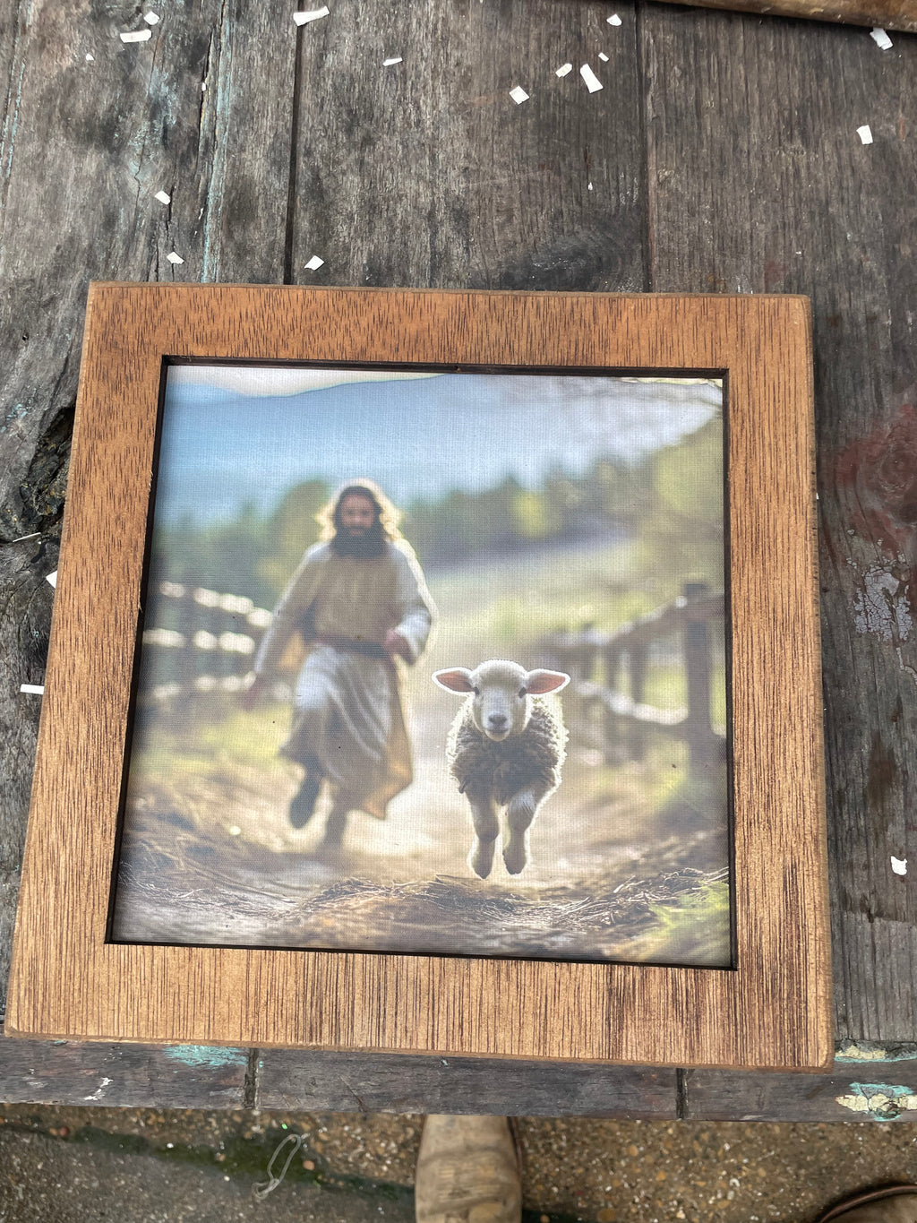 Square Jesus chasing after the Lost Sheep