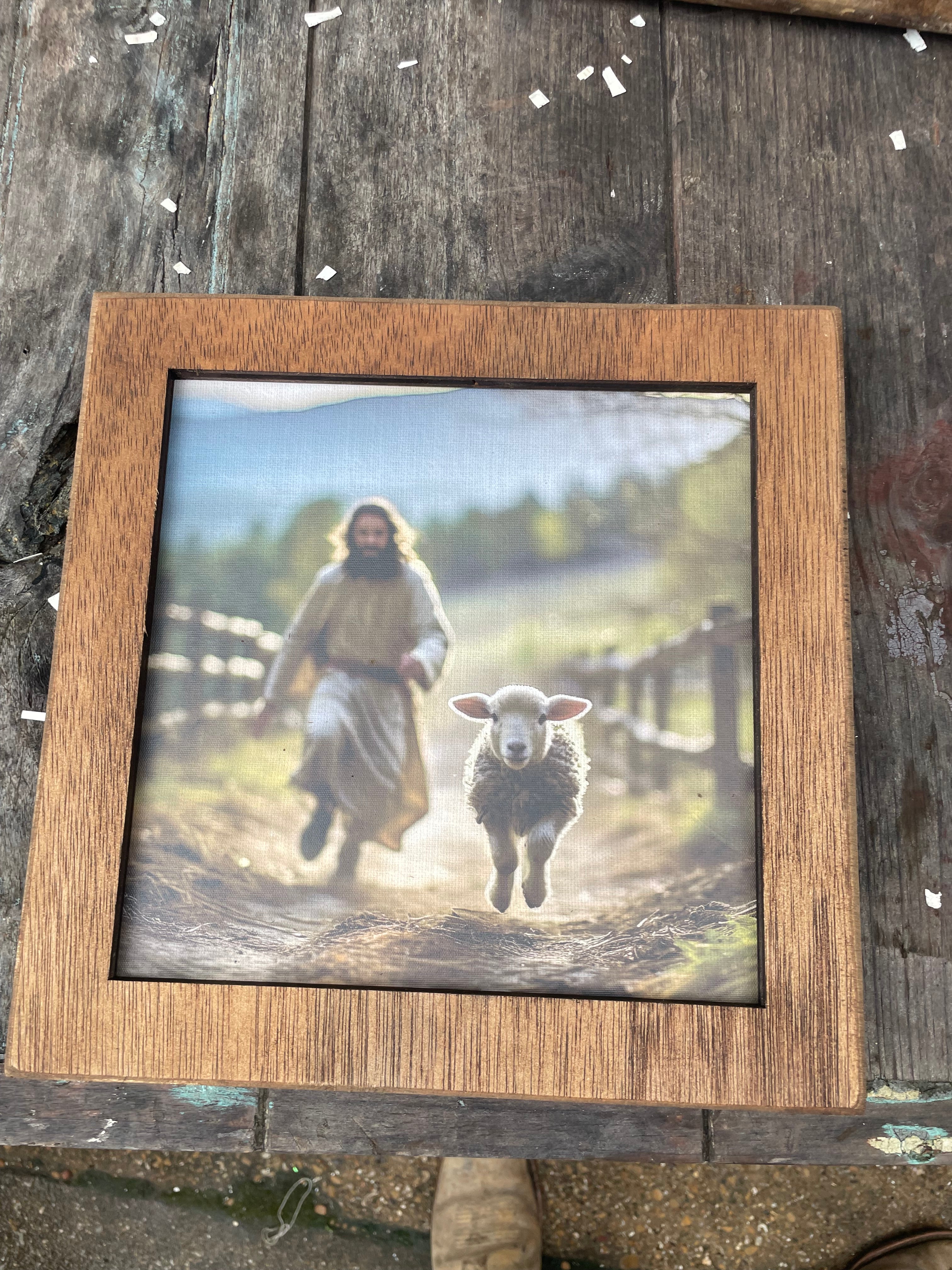 Square Jesus chasing after the Lost Sheep