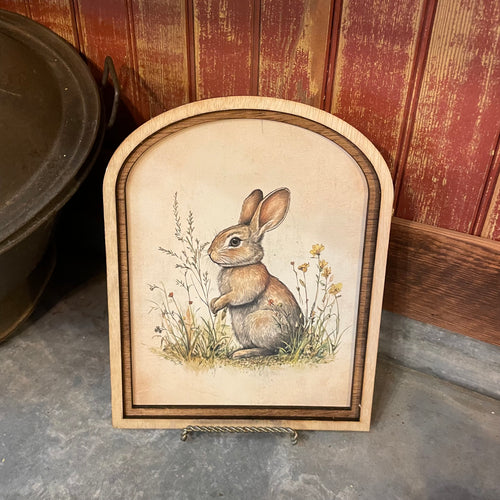 Bunny in field of grass canvas in Small Arch Frame