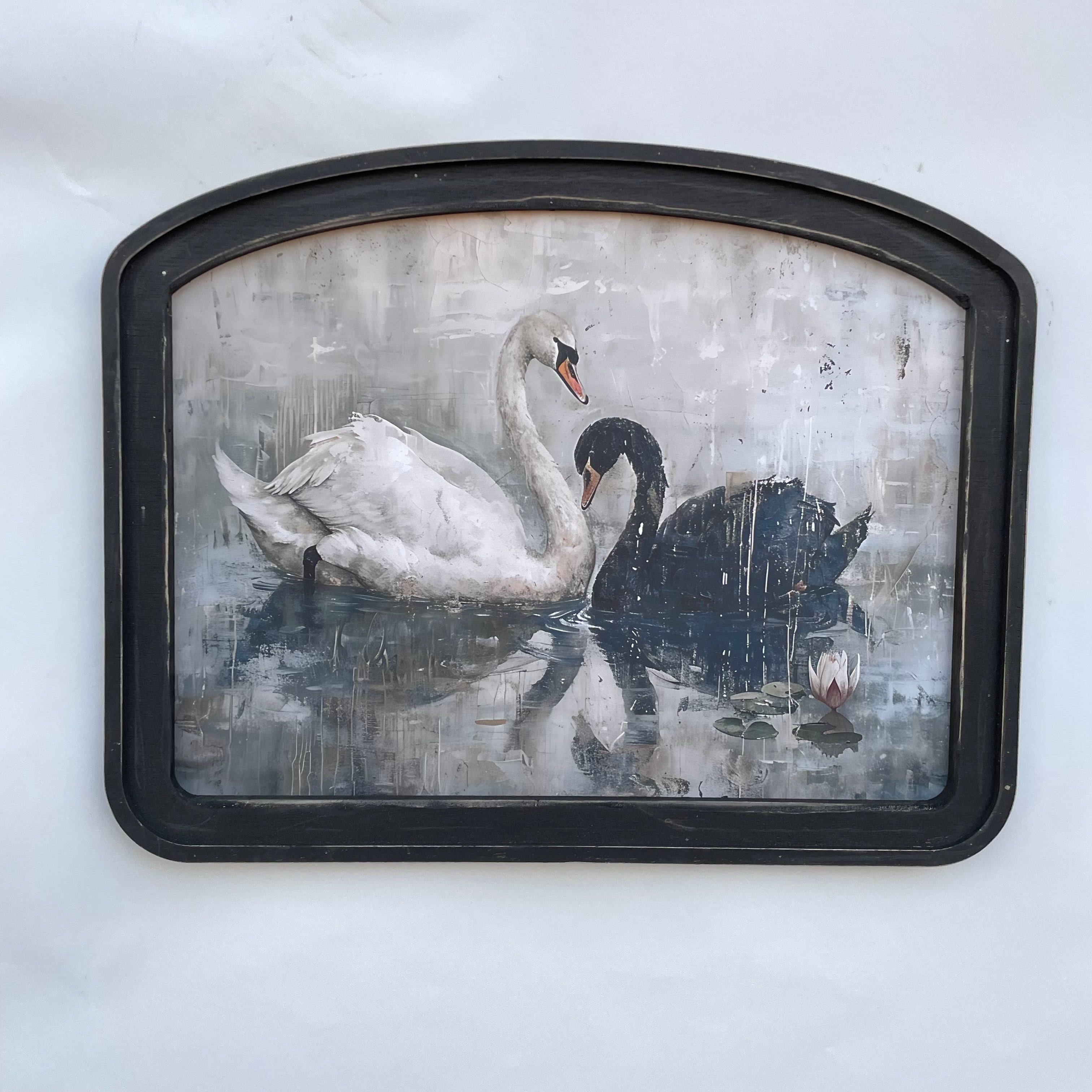 Black and White Swan Arched Frame