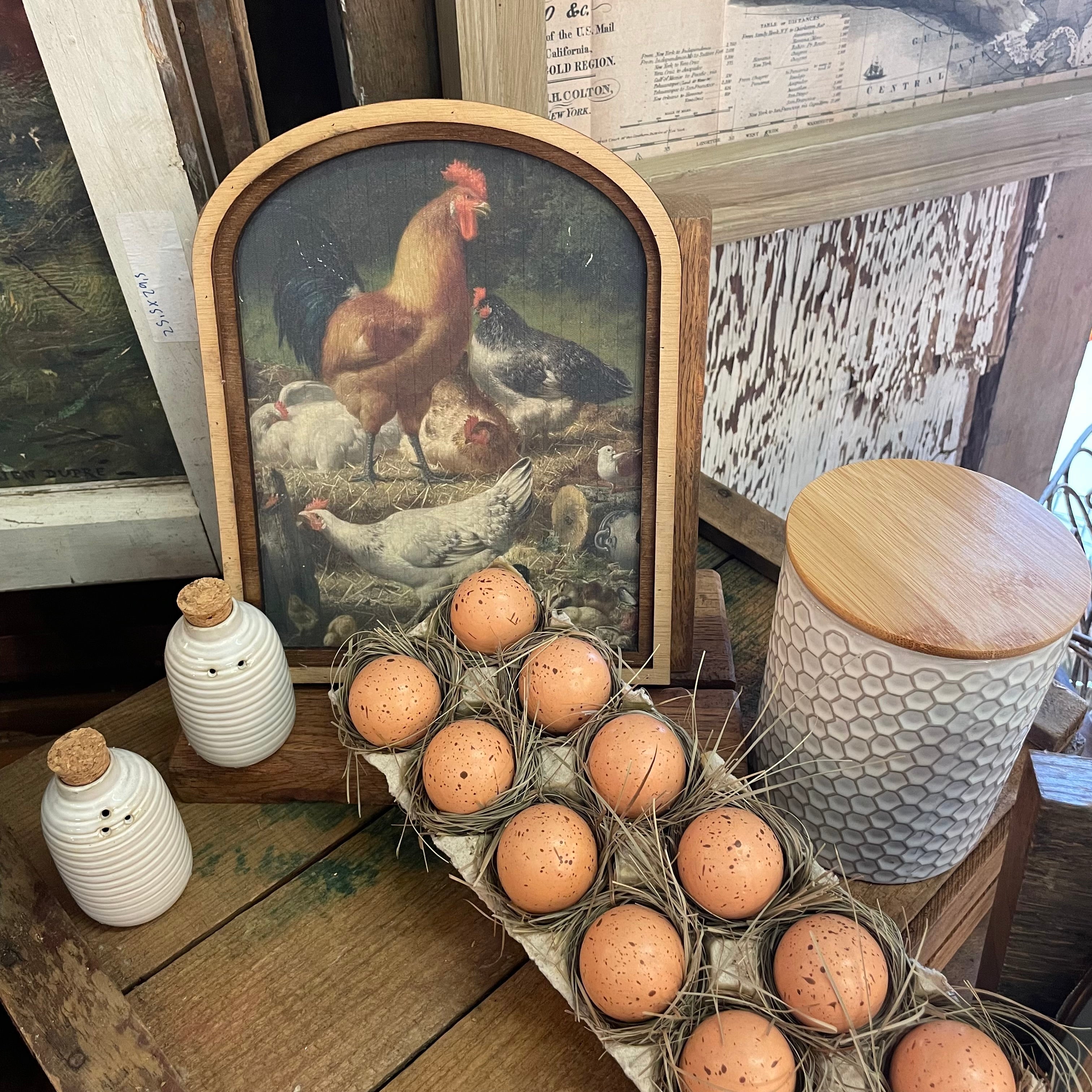 Chickens in the Yard print framed in Arched Frame