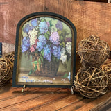 Blue, Pink, and White Hydrangeas in a Basket Frame