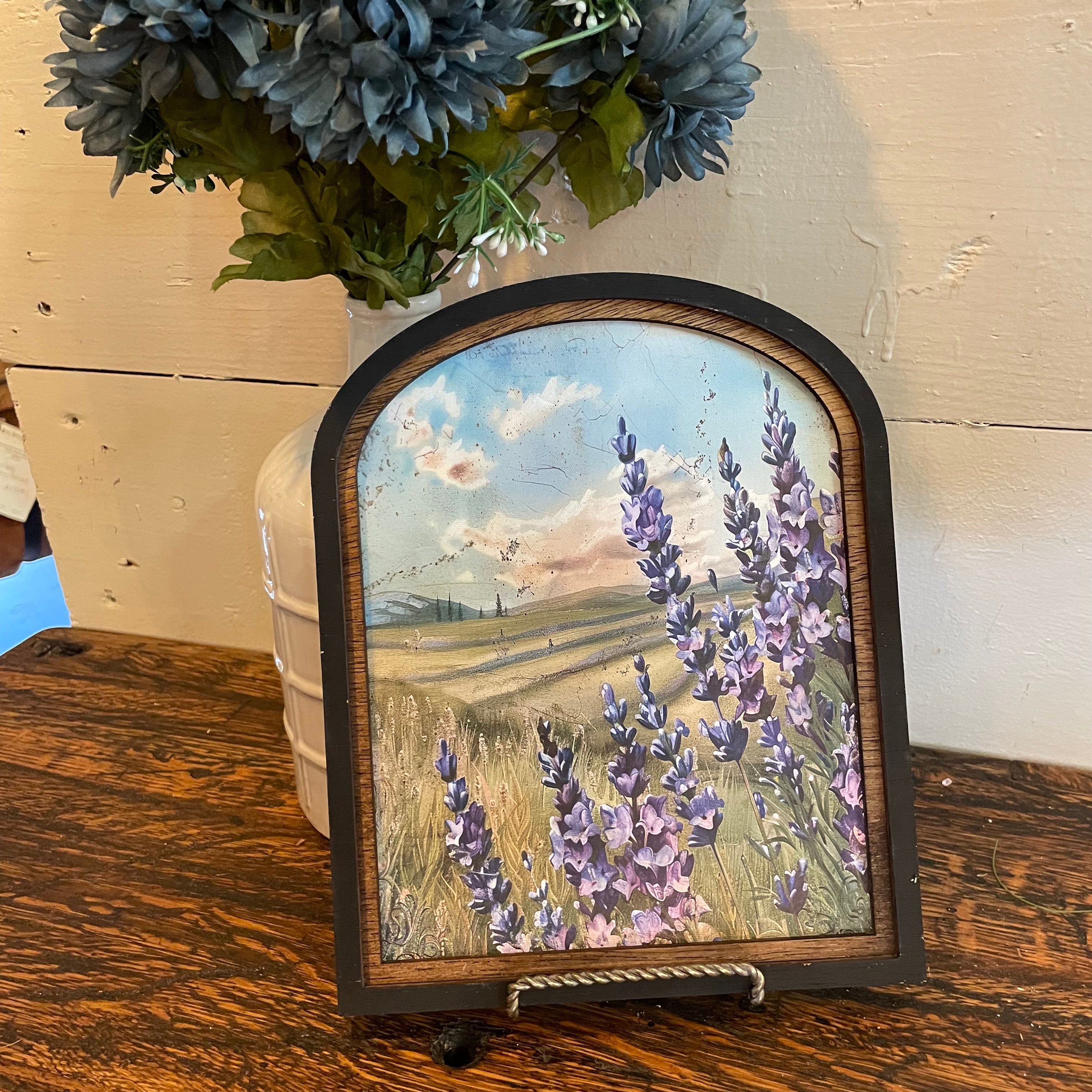 Lavender in the edge of the meadows Print in Arched Frame