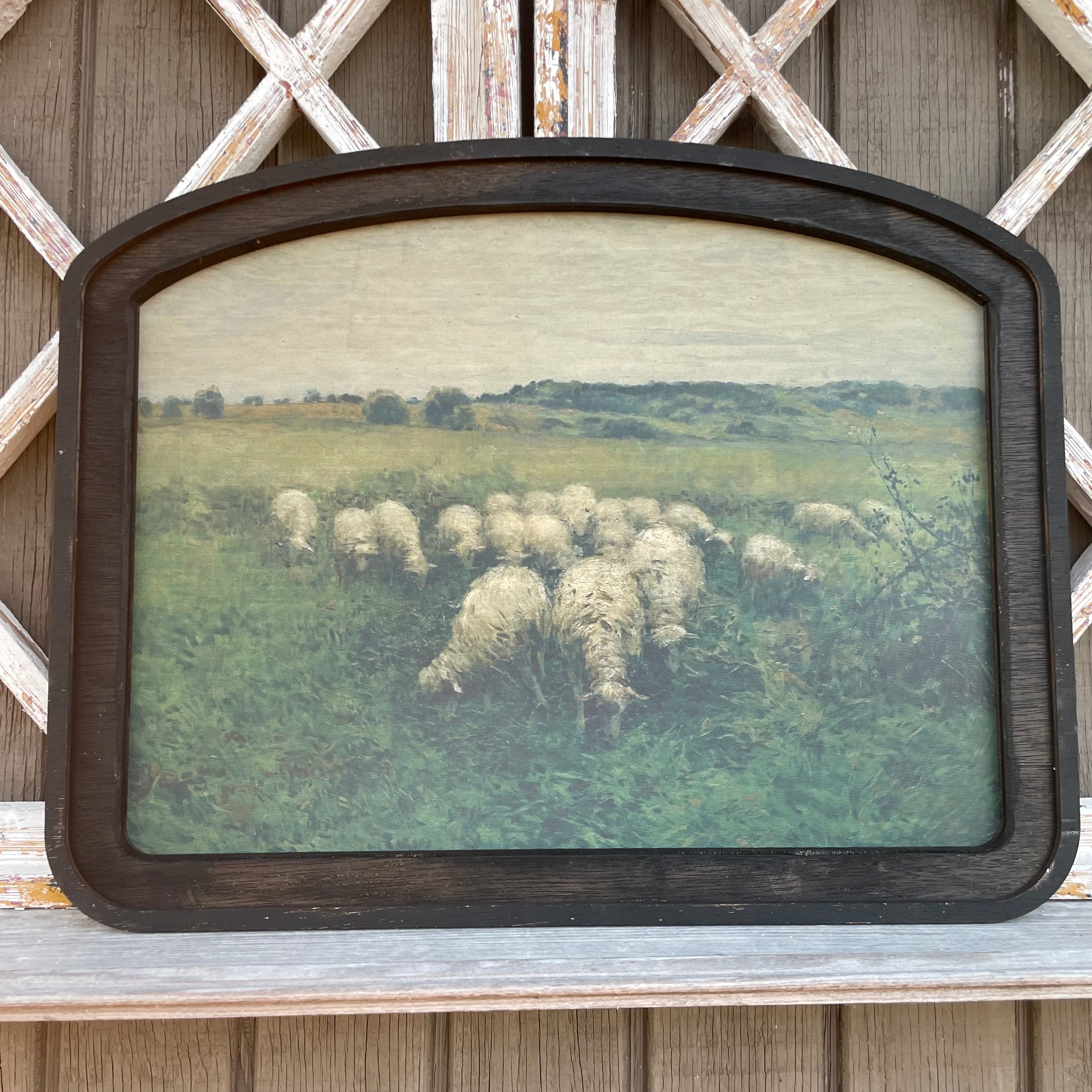 Sheep in Meadow Wide Arched Frame