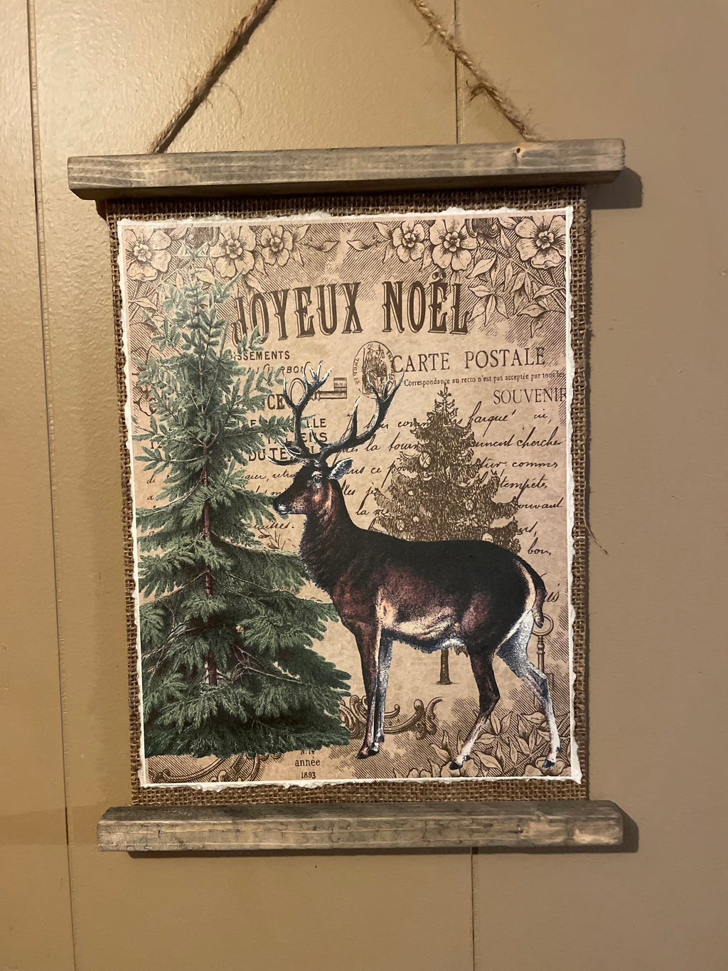 Joyeux Noel Deer and Fir Tree Sign