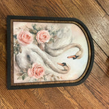 Swans with Pink Roses Small Arch Frame