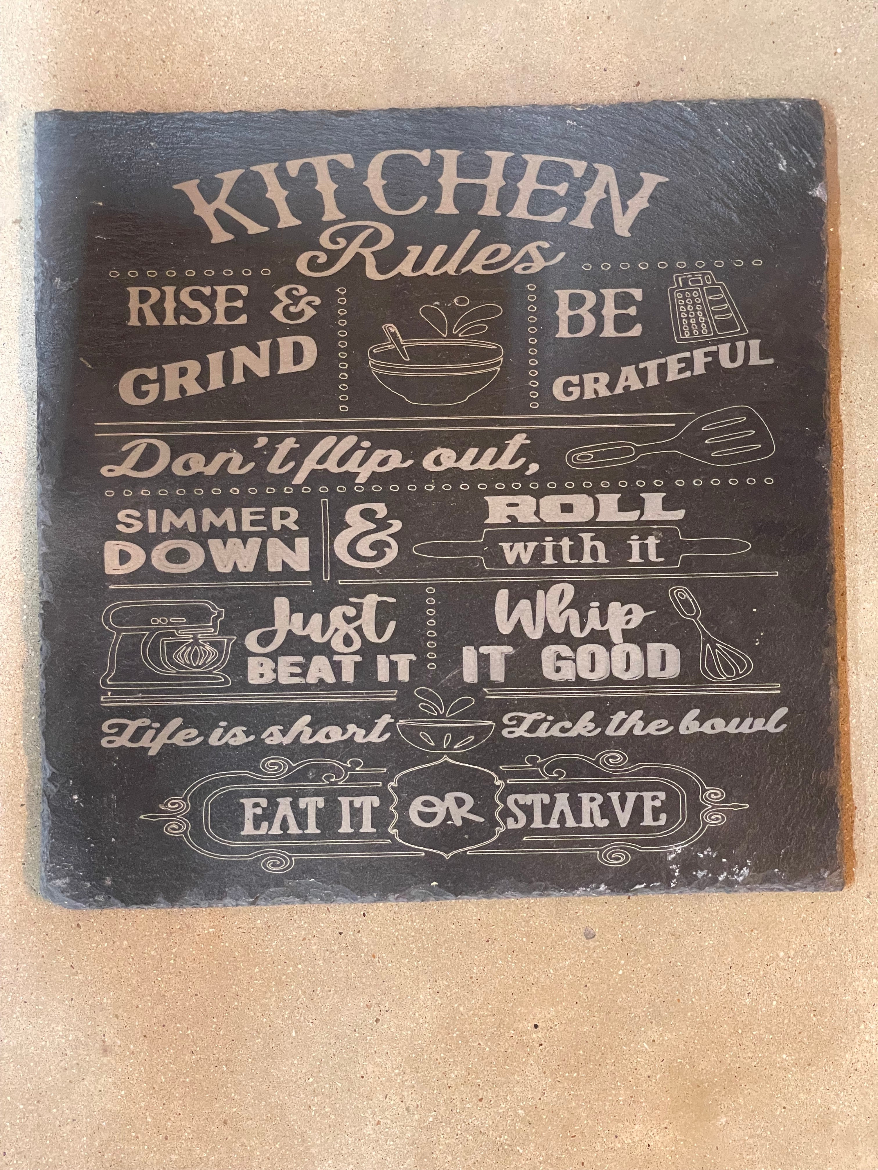 Kitchen Rules Engraved Slate