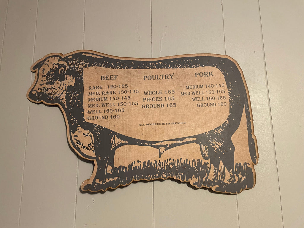 Cow with Cooking Temps Sign