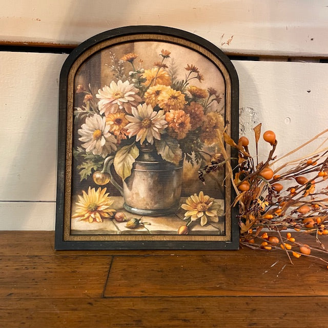 Fall Flower Arrangement Canvas Print in Arched Frame
